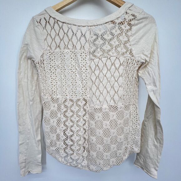 Free People Cream Ivory Long Sleeve Lace Back Women's Long Sleeve Shirt Sz. XS - Picture 7 of 10